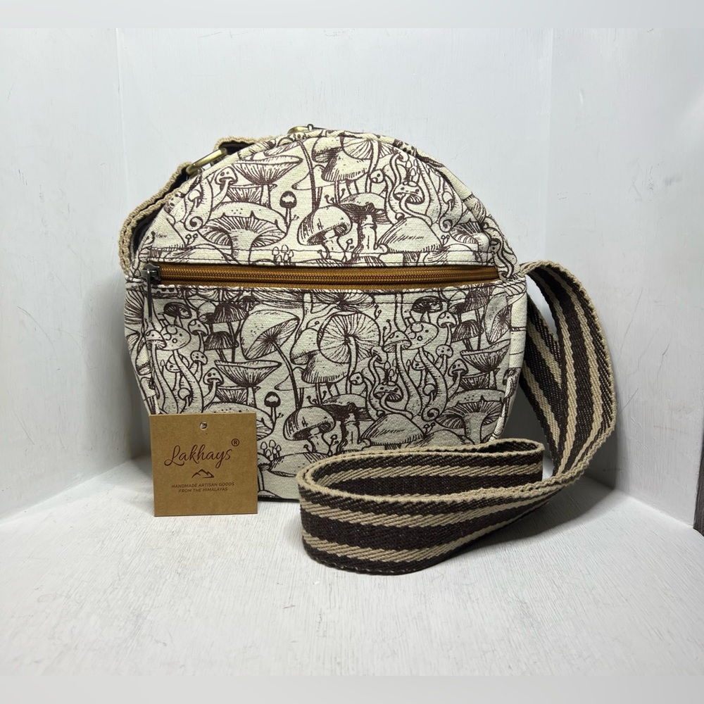 Lakhays Boho Round Crossbody - Mushroom Print Brown - Picture 1 of 7